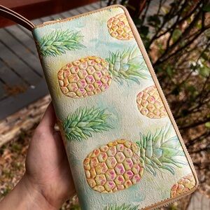 Brahmin Pineapple Embossed Zip Wallet in Cream, Yellow & Green